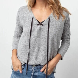 Rails Leigh Heather Gray Lace-up Front Pullover Knit Sweater Small Women’s